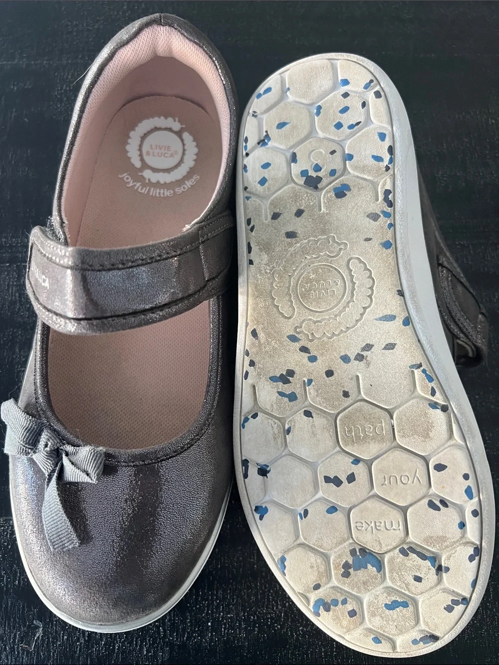 Livie & Luca Shimmery Gray Mary Jane Flats with Bow